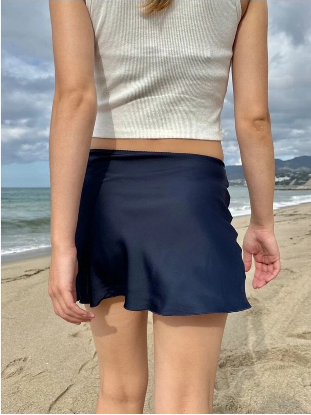 Brandy Melville Navy Satin Mini Skirt